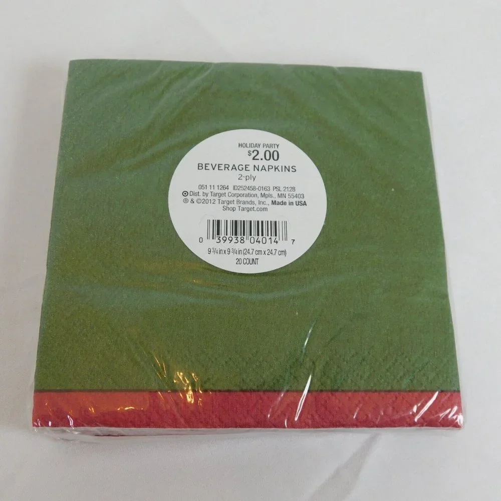 Set of 4 Dinner Plates Beverage Napkins Red Green Santa Christmas Tidings Target